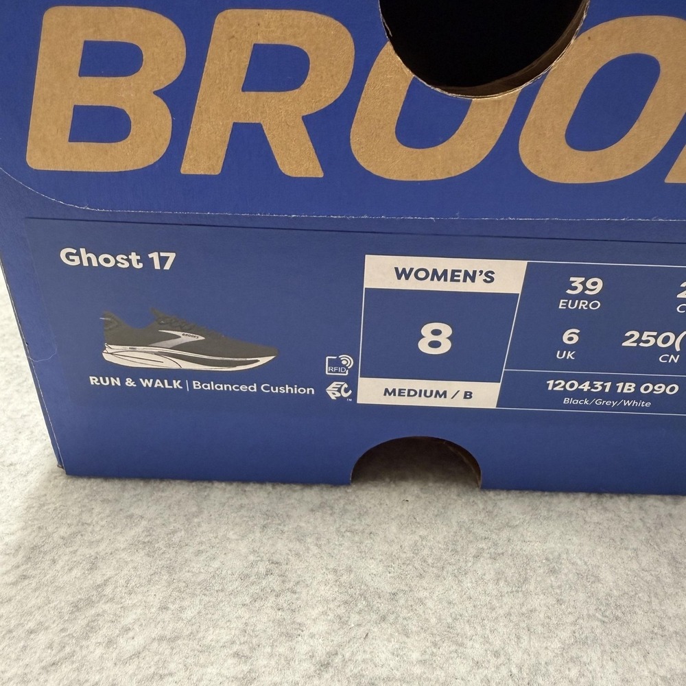 Brooks Ghost 17 Shoes Womens 8 Black Grey Running Sneaker Athletic 120431 1B 090 - Picture 2 of 8